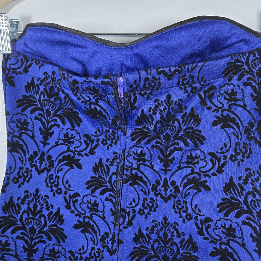 Teeze Me Royal Blue Black Velvet Strapless Sexy Cocktail Mini Dress Juniors 1/2 - Picture 8 of 12
